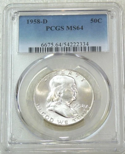 1958-D Franklin Half Dollar PCGS MS64 95% FBL Frosty & Bright New Holder U288B