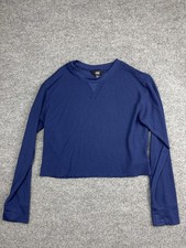 Athleta Girl Shirt Girls XXL 16 Blue Cropped Long Sleeve Crewneck Thermal Waffle