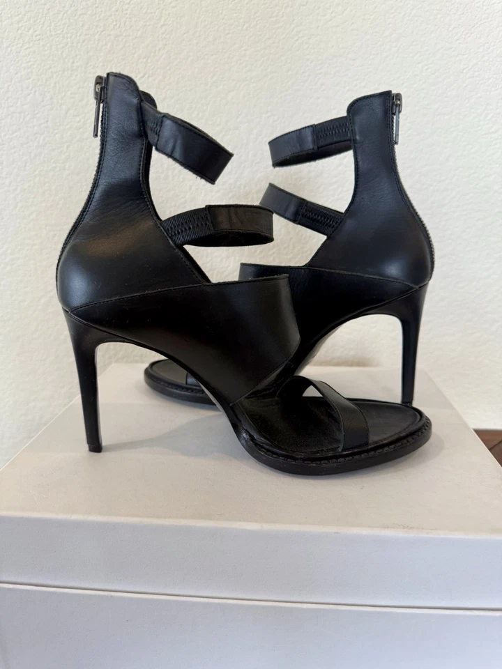 Helmut Lang Zenith Tacones de Cuero Negro con Cremallera Trasera Talla 37 | Hecho en Italia | Nuevos Foto 4 de 4