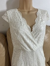 JASAMBAC women V-Neck Cap Sleeve Elegant Lace Cocktail Dress in cream size S