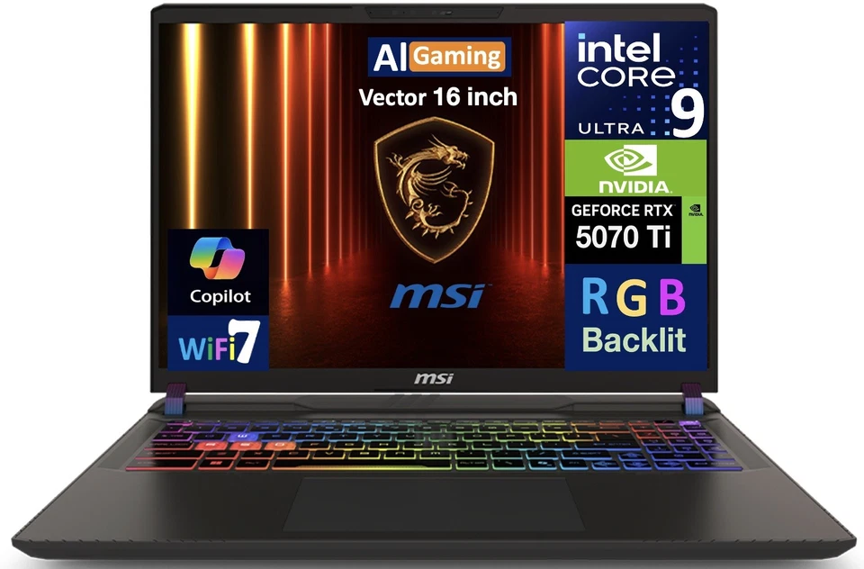 MSI Vector 16" WQXGA Intel Ultra 9- 275HX 32GB 2TB SSD RTX 5070Ti W11P Laptop