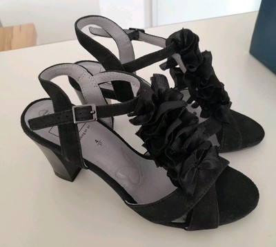 Caprice Sandaletten Pumps Damen Schuhe Rüschen Festlich Suede Leder Schwarz  37