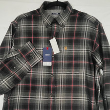 NWT IZOD Mens Size Medium Flannel Gray Red Long Sleeve Shirt Button-Up