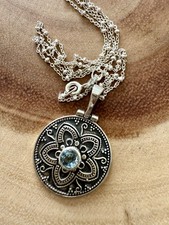SUNDANCE CATALOG 925 Silver "Booming Birthstone" Aquamarine Pendant SaNecklace