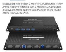8K@60Hz KVM Switch 2 In 2 Out DisplayPort 2 USB 3.0 Hub Keyboard Mouse Hotkey