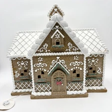 Light Up LED Gingerbread House Christmas Village Decor Glitter Snow