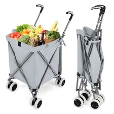 Folding Shopping Cart Utility w/ Water-Resistant Removable Canvas Bag Gray