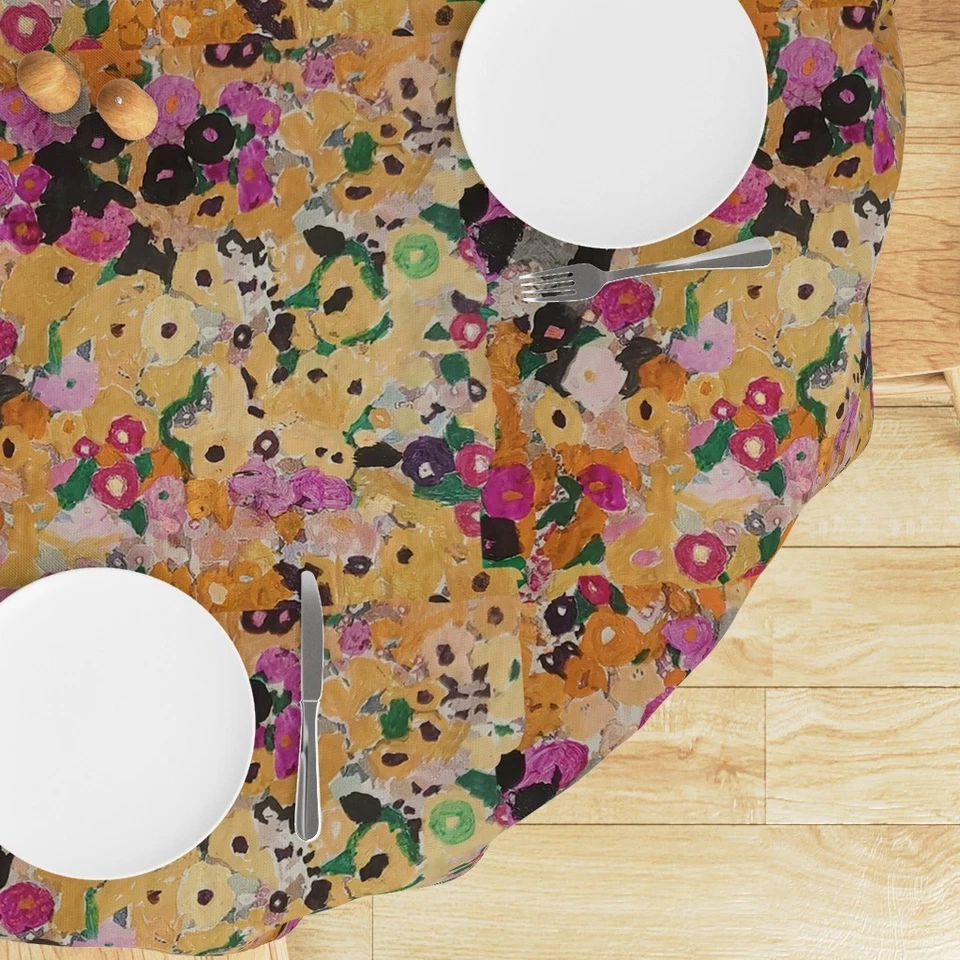 Multicolor Hollyhocks Flower Boho Printed Round Table Cover, Round Table Cloth - Image 3 of 4