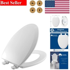 Classic White Elongated Toilet Seat - Durable Wood with Easy Release Hinges