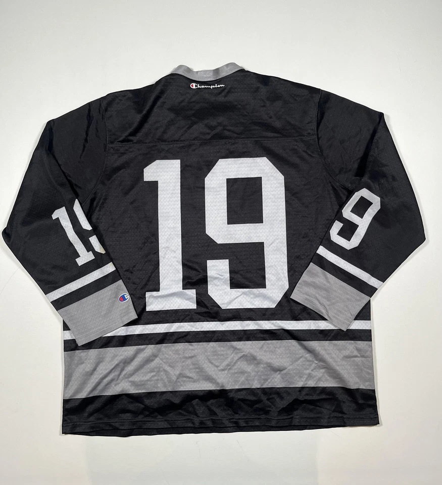 Camiseta deportiva de hockey Champion para hombre XL negra gris malla manga larga cuello en V 19 logotipo 48 Foto 2 de 4
