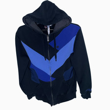 Element Y2K Zip Up Skate Hoodie Unisex Small Black Blue Colorblock Long Sleeve 2