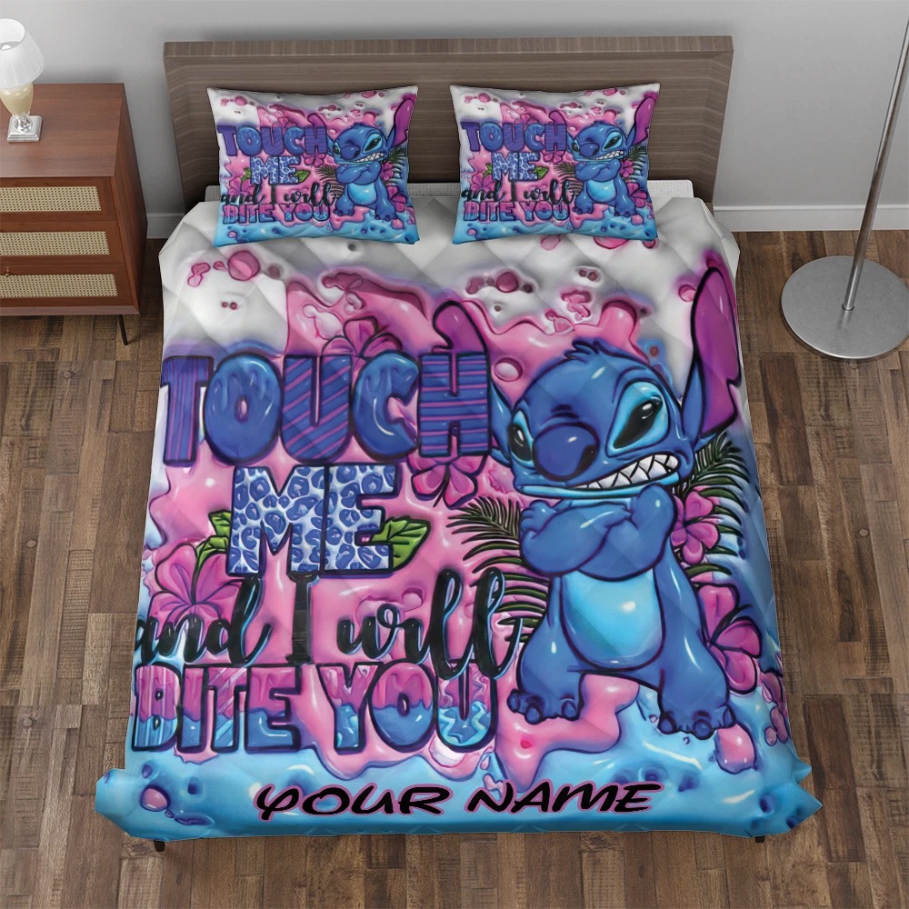 Personalized Stitch Touch Me And I Will Bite You Inflated Effect Quilt Bed Set