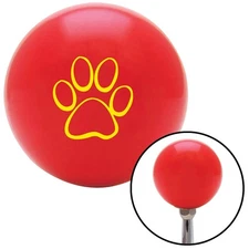 Yellow Paw Print Outline Red Shift Knob w/ M16x1.5 Insert Shifter Auto Manual