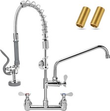 Commercial Sink Faucet 25" Height Wall Mount  Pre-Rinse Sprayer 12" Swing Spout