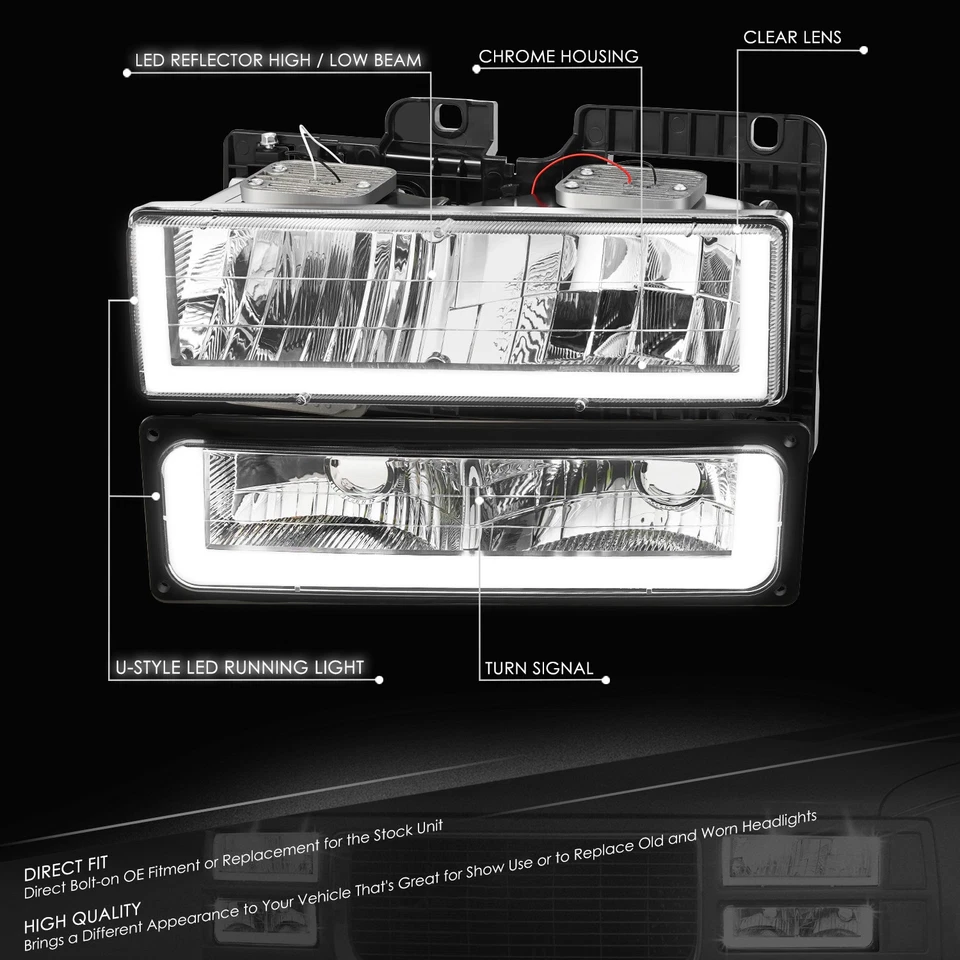 Faro LED DRL Fit 88-00 Chevy GMC C/K estilo U + lámpara de señal de giro para parachoques cromada Foto 2 de 4