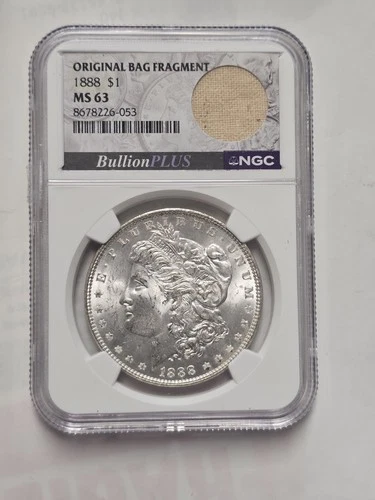 1888 Morgan Silver Dollar NGC MS63 w/ Original Bag Fragment