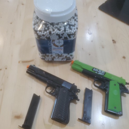 2 Air Soft Spring Pistols, Red Jacket, Black Ops, 15k 6mm BBs Tactical Force Lot