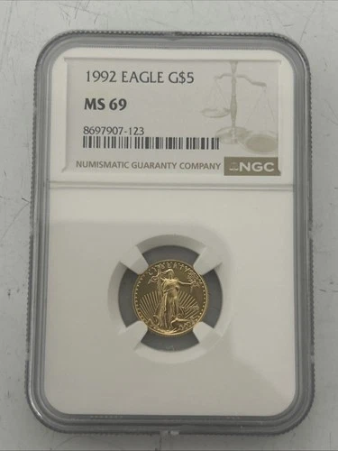 1992 $5 American Gold Eagle 1/10th Oz NGC MS69 Fine Gold US Key Date Coin
