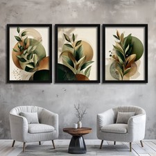 Green & Gold Botanical Wall Art Set of 3 Prints Boho Plant Poster Foliage Art