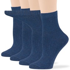 Womens Diabetic Cotton Socks Quarter Extra Wide 4 Pairs Large 10-12 Light Navy