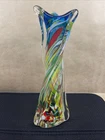 Vintage Venetian Murano Colorful Art Glass Twisted Vase 12 In. Made In Italy