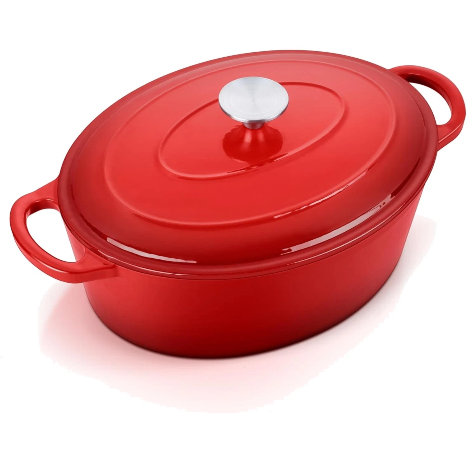 7QT Oval Dutch Oven Pot with Lid, Enameled Cast Iron Dutch Oven with Dual Han...