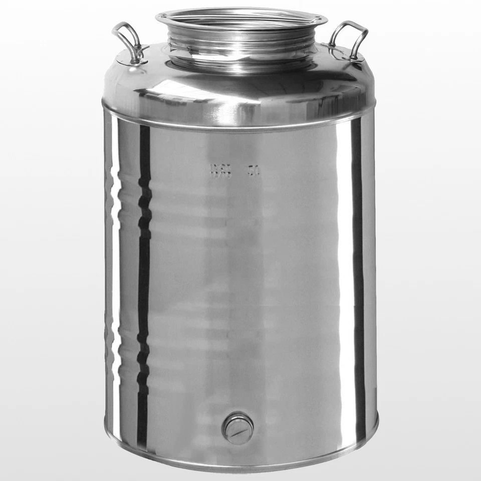 Bidone Fusto olio acciaio inox 50LT litri con rubinetto contenitore made Italy - Immagine 2 di 2