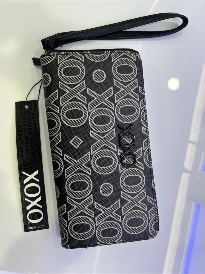XOXO Mujer Muñequera Cremallera Alrededor Logo Cartera Negro Imitación Cuero ORIGINAL Foto 2 de 2