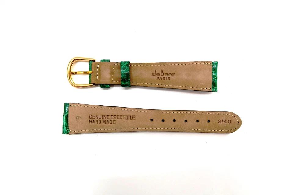 NEW deBeer Paris Green Leather Corcodile Watch Strap 19mm 3/4R Watch Band NWT Foto 2 de 3