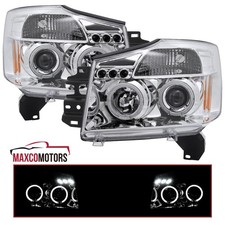 Projector Headlights Fits 2004-2015 Titan 04-07 Armada Led Halo Head Lamps Lr