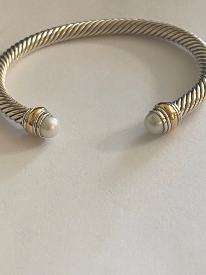 Brazalete David Yurman Cable Classics 5mm PERLA 925 y 585 Mediano Foto 3 de 4