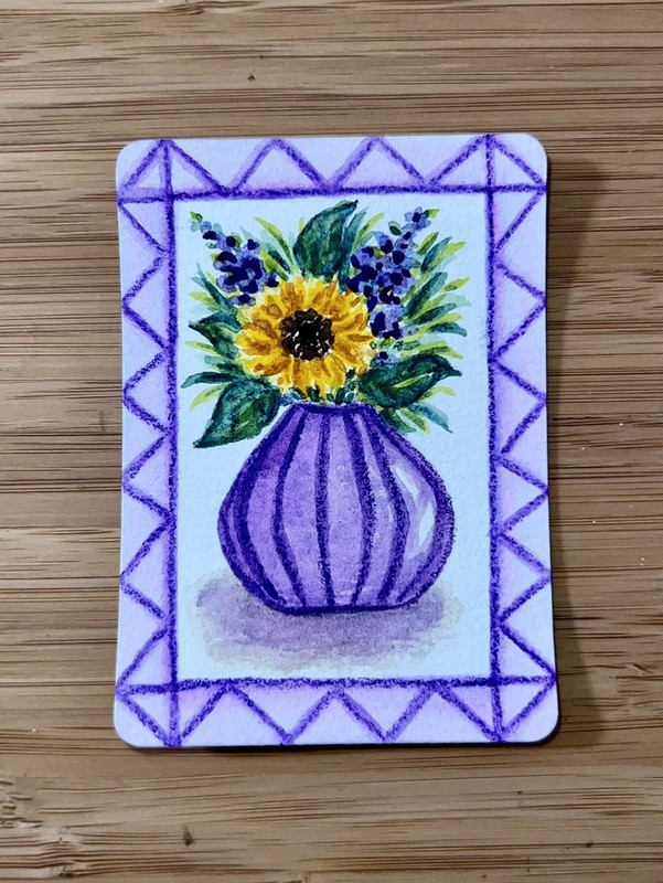 Original ACEO Watercolor Art Card- 2.5x3.5in, Framed Florals Series #4