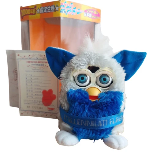 2000 Japanese Furby Millennium Edition Blue-White Working Box & Papers RARE