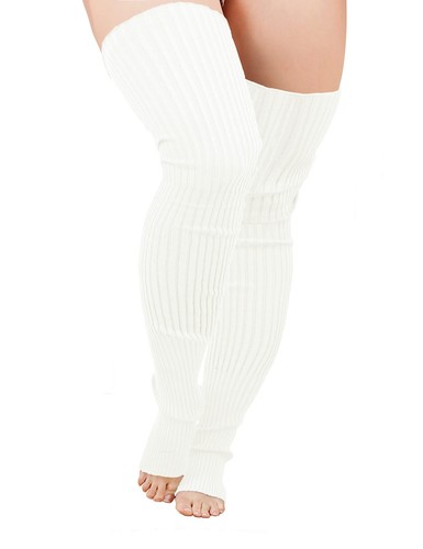 Plus Size Knit Leg Warmer Women Thick Thigh High Boot Extra Long Large Socks(...