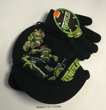 Boy's Teenage Mutant Ninja Turtles Billed Beanie Cap Hat Glove Combo Winter Set