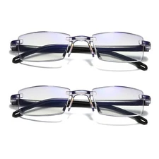 2 PK Mens Rectangular Rimless Blue Light Blocking Reading Glasses Unisex Readers