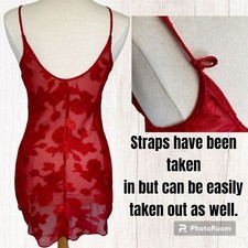 Women s Sheer Red Lingerie Nightgown W/Rose Design By California Dynasty Sz Med
