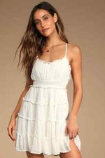 Lulus Summery Sweetness White Ruffled Tiered Mini Dress M NWT