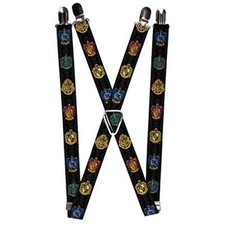 Suspenders-Hogwarts  4-House Crests/Filigree Black/Gray 3.5" x 2.5" Multicolor