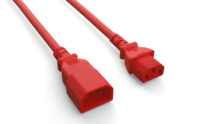 RiteAV Heavy-Duty Power Cord, C13/C14, 14AWG,  SJT, 15A, 250V, Red, 1FT
