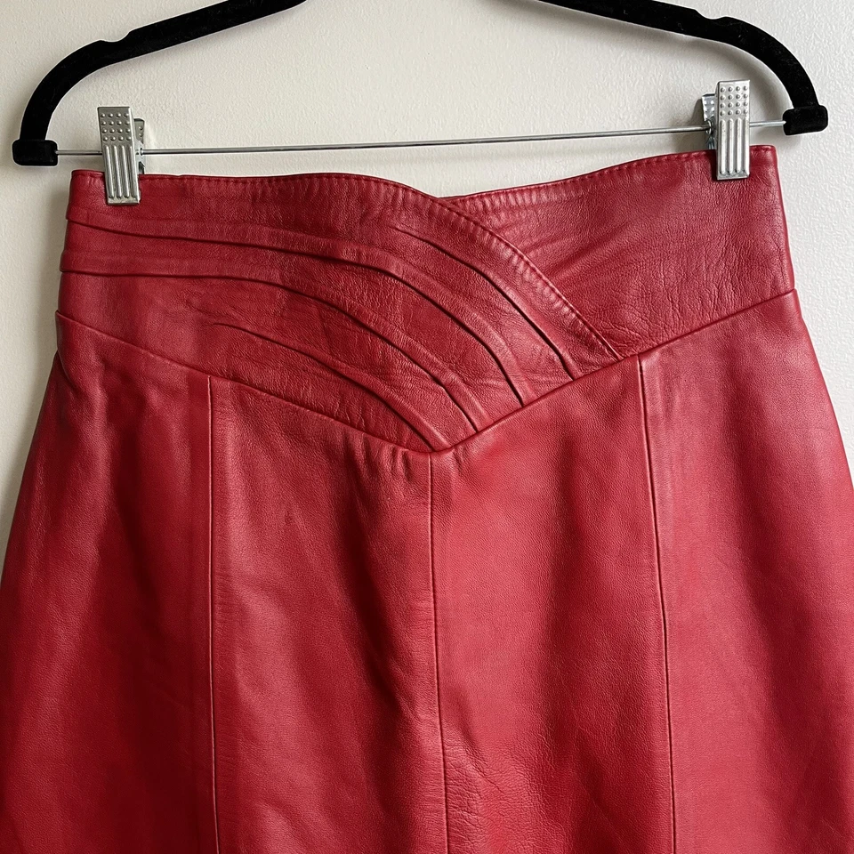 "Falda lápiz vintage de cuero rojo Ciel años 80 cintura alta midi talla 42 10 29""" Foto 2 de 4
