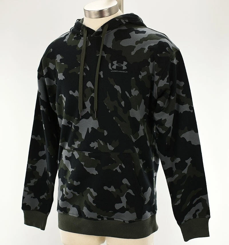 UNDER ARMOUR Mens Green Black Camo RIVAL Fleece Hoodie SMALL NWT