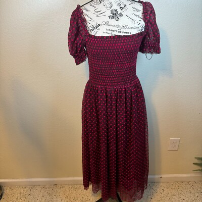 Rebecca Vallance Midnight Kiss Flocked Burgundy Polka Dot Midi Dress Size 6 | eBay Rebecca Vallance Midnight Kiss Flocked Burgundy Polka Dot Midi Dress Size 6 | eBay