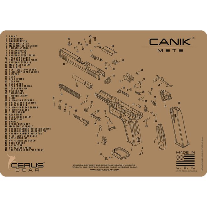 For CANIK® METE SCHEMATIC Handgun Gun Cleaning Mat Cerus Gear FDE