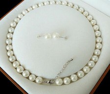 16" 18" 24" 8mm White Shell Pearl Round Beads Necklace  Earrings Set AAA