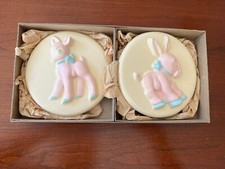 Vintage Baby Nursery Wall Decor Ceramic Baby  Donkey Deer Set Of 2 Pink Blue