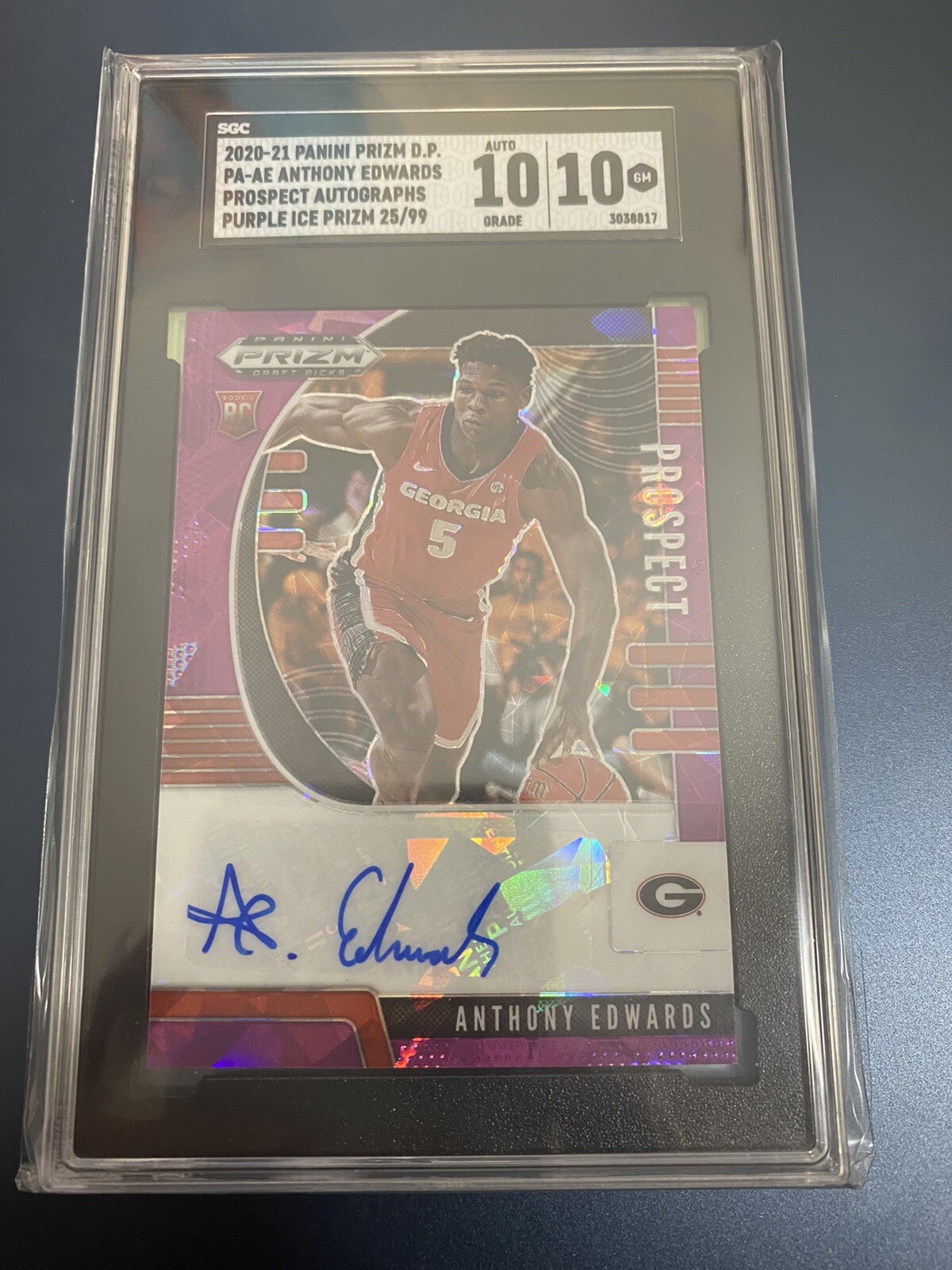 20-21 Prizm Draft Picks Anthony Edwards Purple Ice Auto /99 SGC 10 AUTO 10 GEM