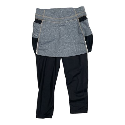 Athleta Be Free 2 in 1 Skirt w Leggings Black Gray Athletic Pants Pockets Sz ST