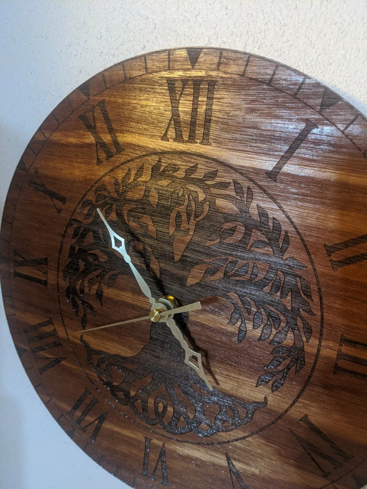 Tree of Life Clock Laser Etched on Red Mahogany - Image 3 of 4
