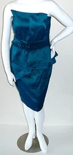 Fashionista Architectural Peplum Belted Dress Blue Teal Plus 1X 4X - New!